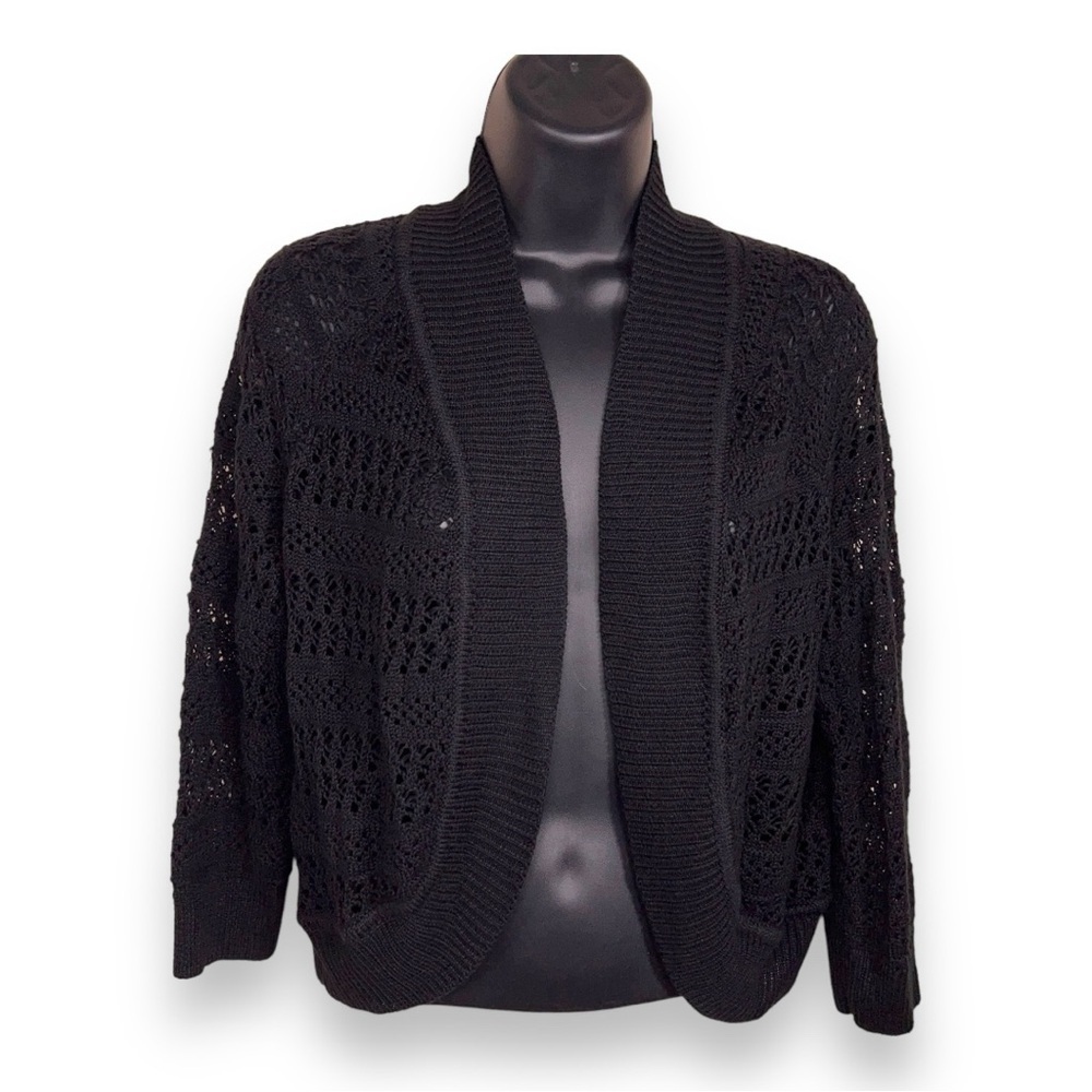 SMALL 89th & MADISON BLACK KNIT OPEN FRONT CARDIGAN SWEATER CLASSIC